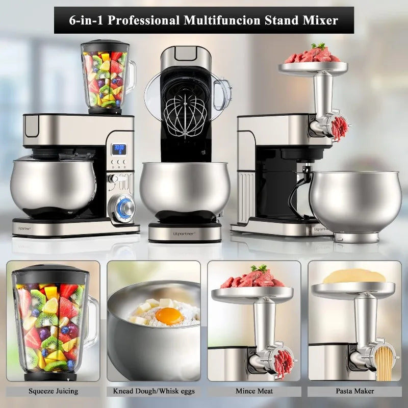 Home 6-in-1 LCD Stand Mixer with 6.5QT Steel Bowl & Multi-Function Blender