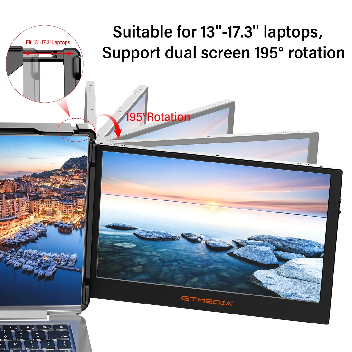 GTMEDIA 11.6'' FHD Portable Monitor – Dual/Triple Screen Extender for 13''–17.3'' Laptops