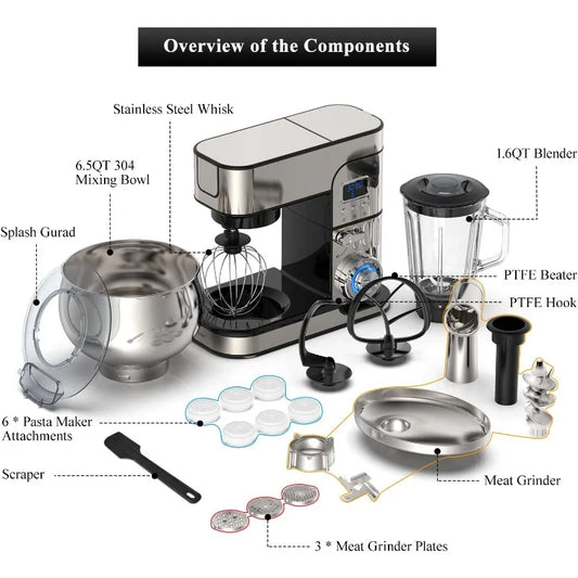 Home 6-in-1 LCD Stand Mixer with 6.5QT Steel Bowl & Multi-Function Blender