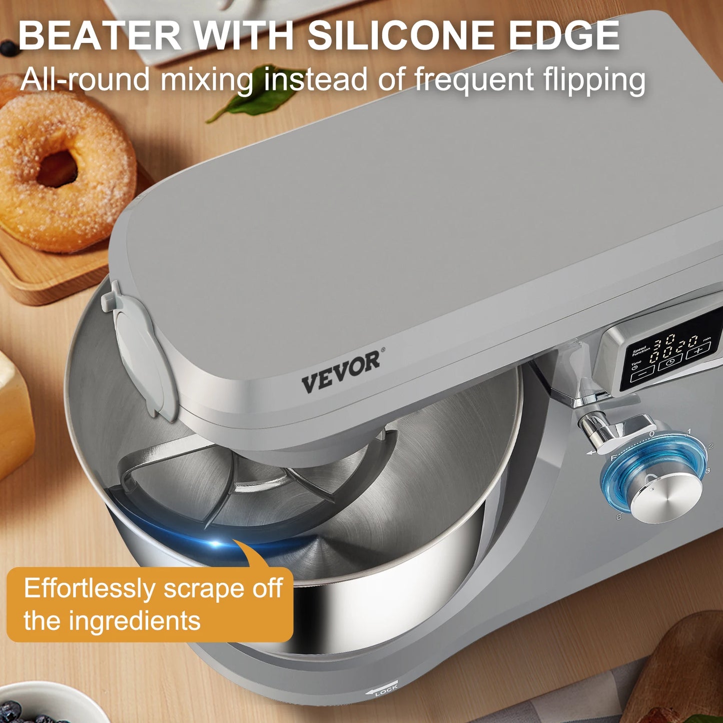 VEVOR 5-in-1 Tilt-Head Stand Mixer, 7.4 Qt, LCD, 6 Speeds, Dough Hook
