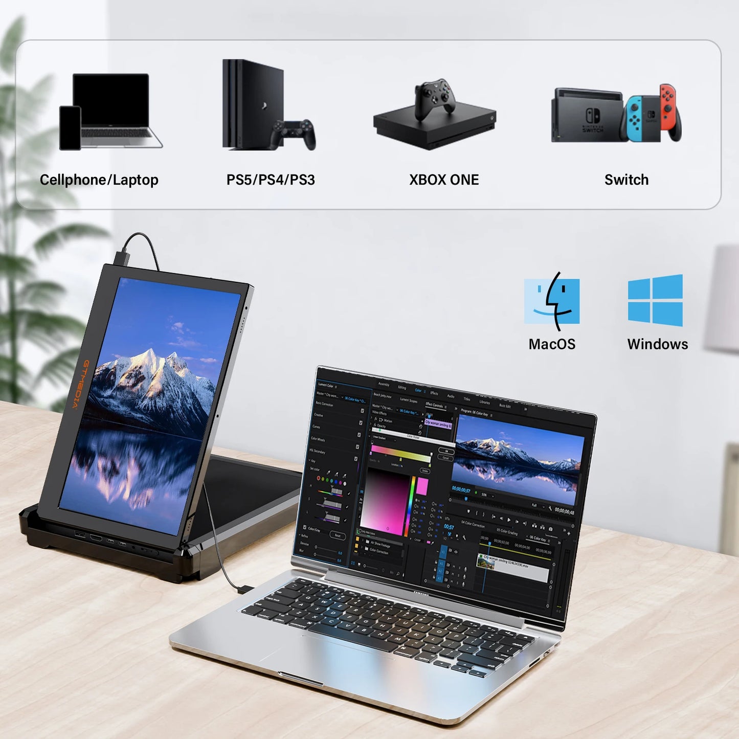 GTMEDIA 11.6'' FHD Portable Monitor – Dual/Triple Screen Extender for 13''–17.3'' Laptops
