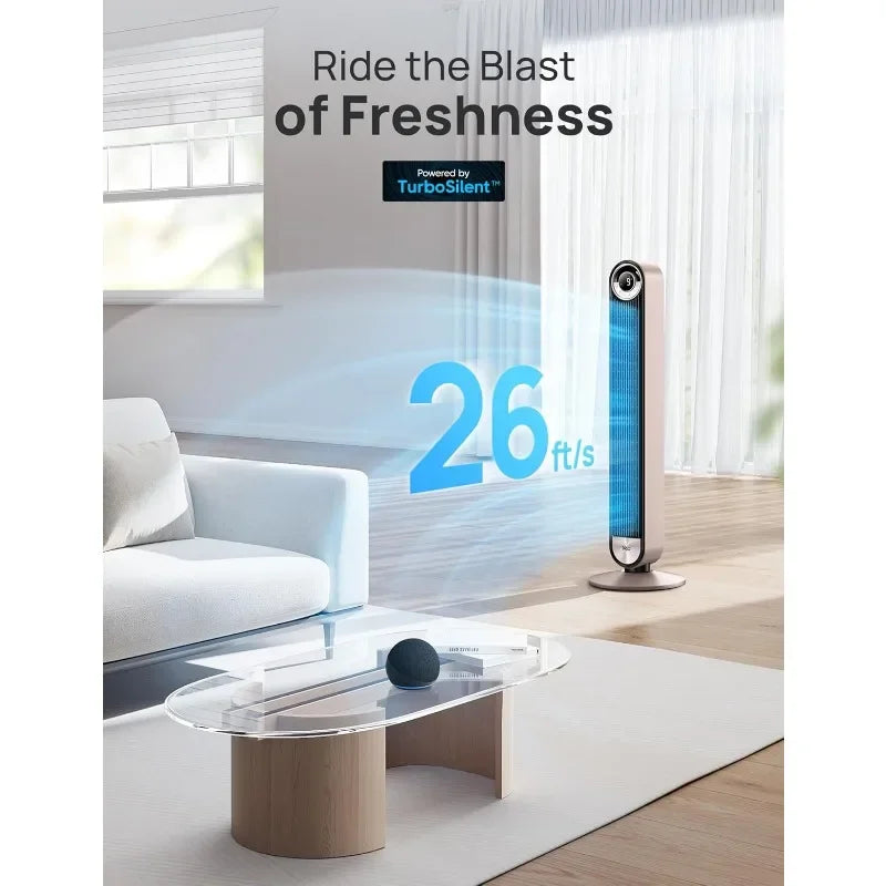 Smart Tower Fan – 90° Oscillating, Voice Control, 12H Timer, Quiet & Space-Saving Design