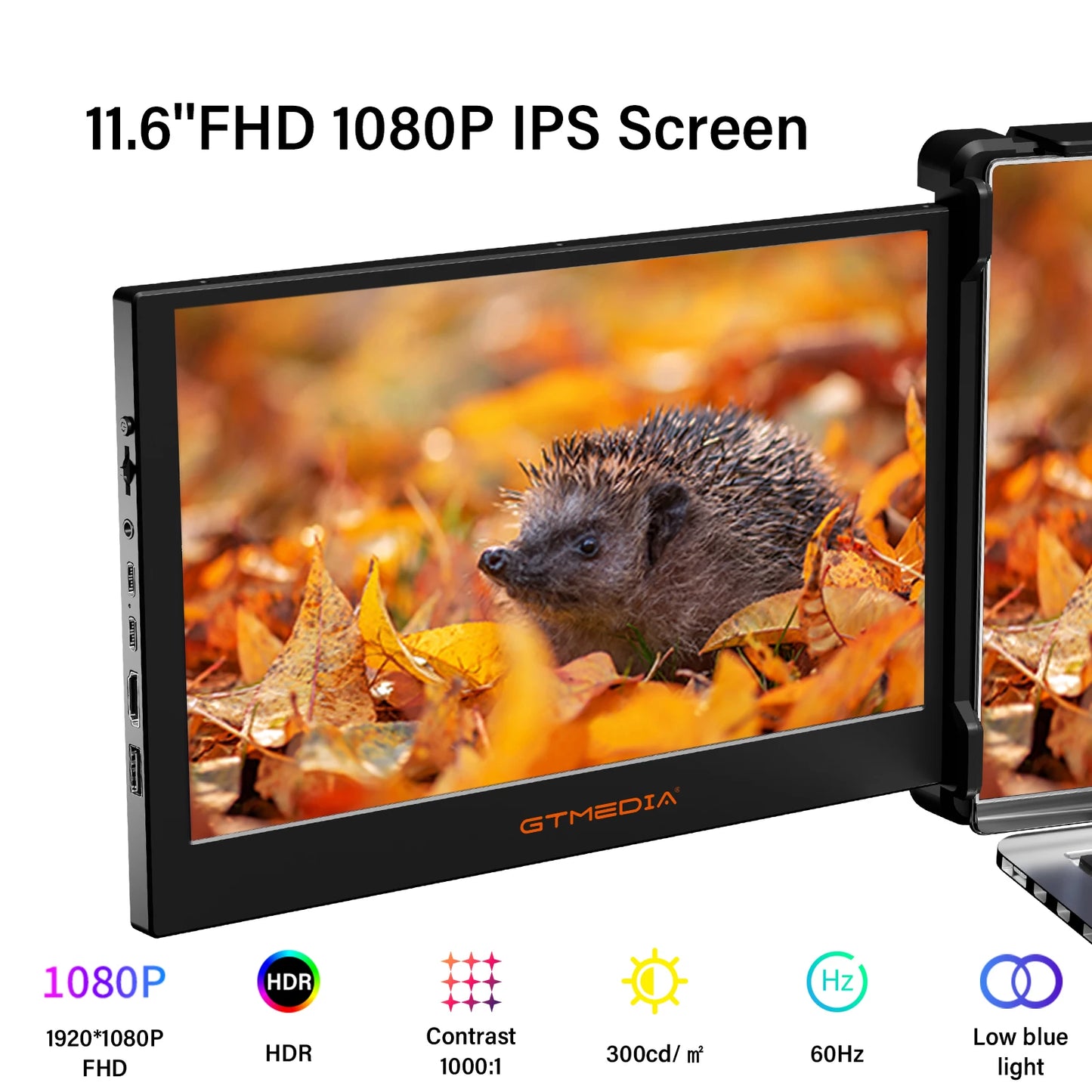 GTMEDIA 11.6'' FHD Portable Monitor – Dual/Triple Screen Extender for 13''–17.3'' Laptops