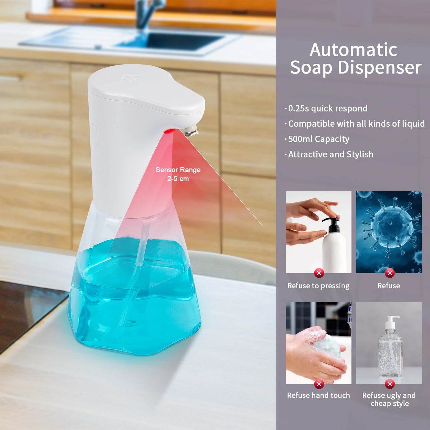 Touchless Infrared Battery-Operated Soap & Sanitizer Dispenser