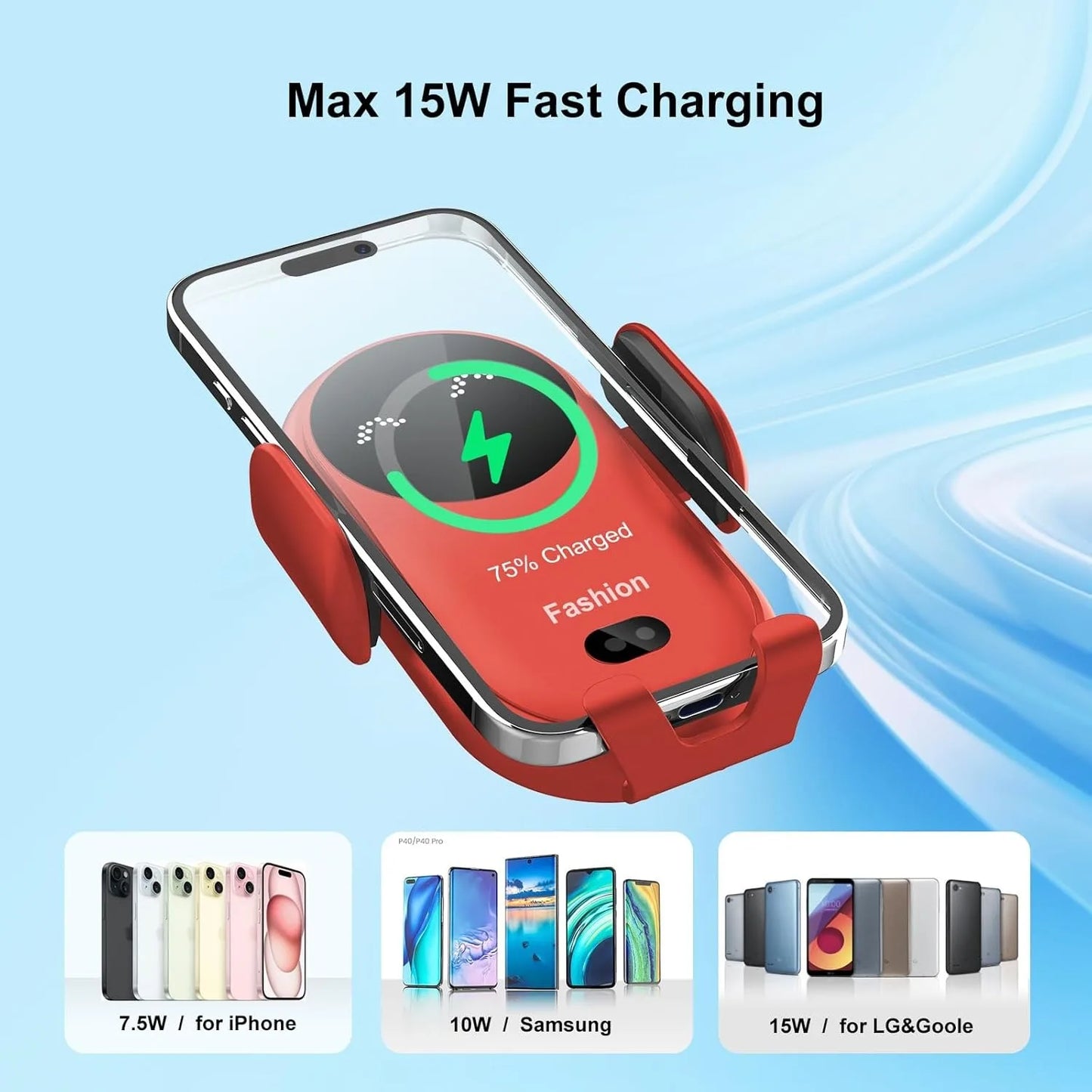 Wireless Car Charger & Phone Holder – Fast, Automatic Clamping with Smart Sensor
