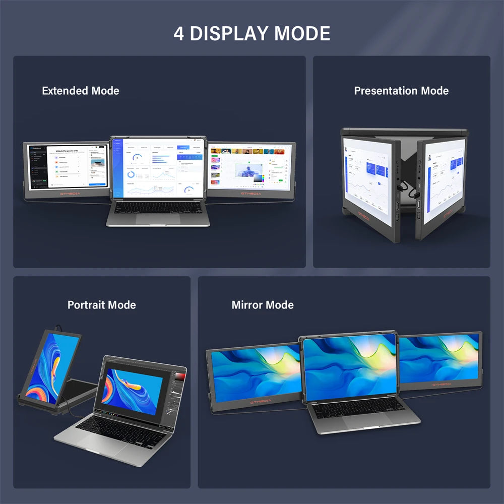 GTMEDIA 11.6'' FHD Portable Monitor – Dual/Triple Screen Extender for 13''–17.3'' Laptops