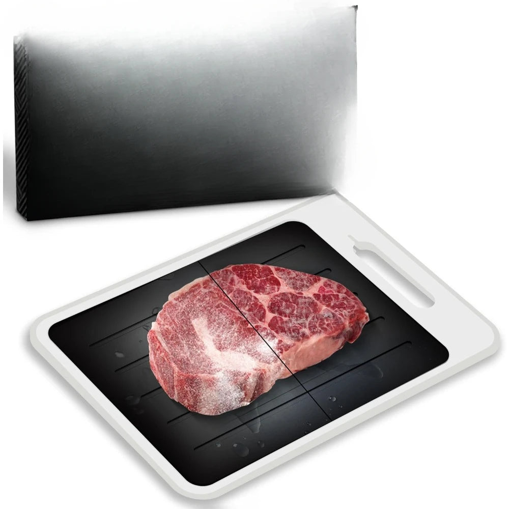4-in-1 Defrosting Tray with Cutting Board, Knife Sharpener & Garlic Grater
