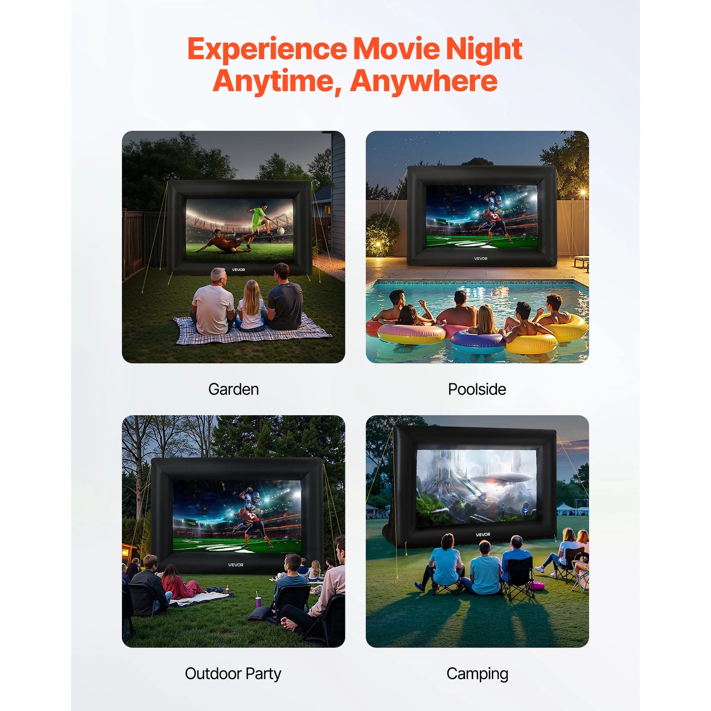 VEVOR Inflatable Projector Screen with Air Blower – 14–20 FT Outdoor Movie Screen