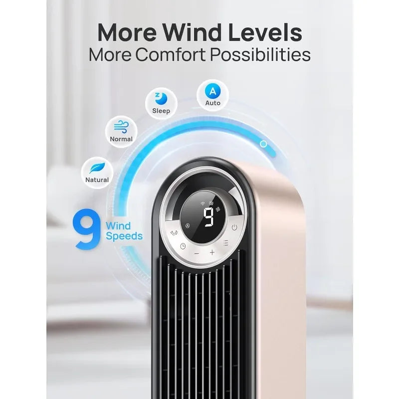 Smart Tower Fan – 90° Oscillating, Voice Control, 12H Timer, Quiet & Space-Saving Design