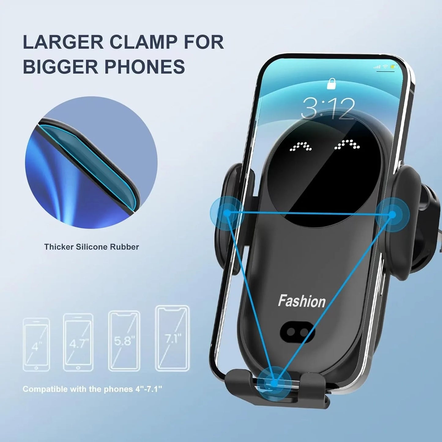 Wireless Car Charger & Phone Holder – Fast, Automatic Clamping with Smart Sensor