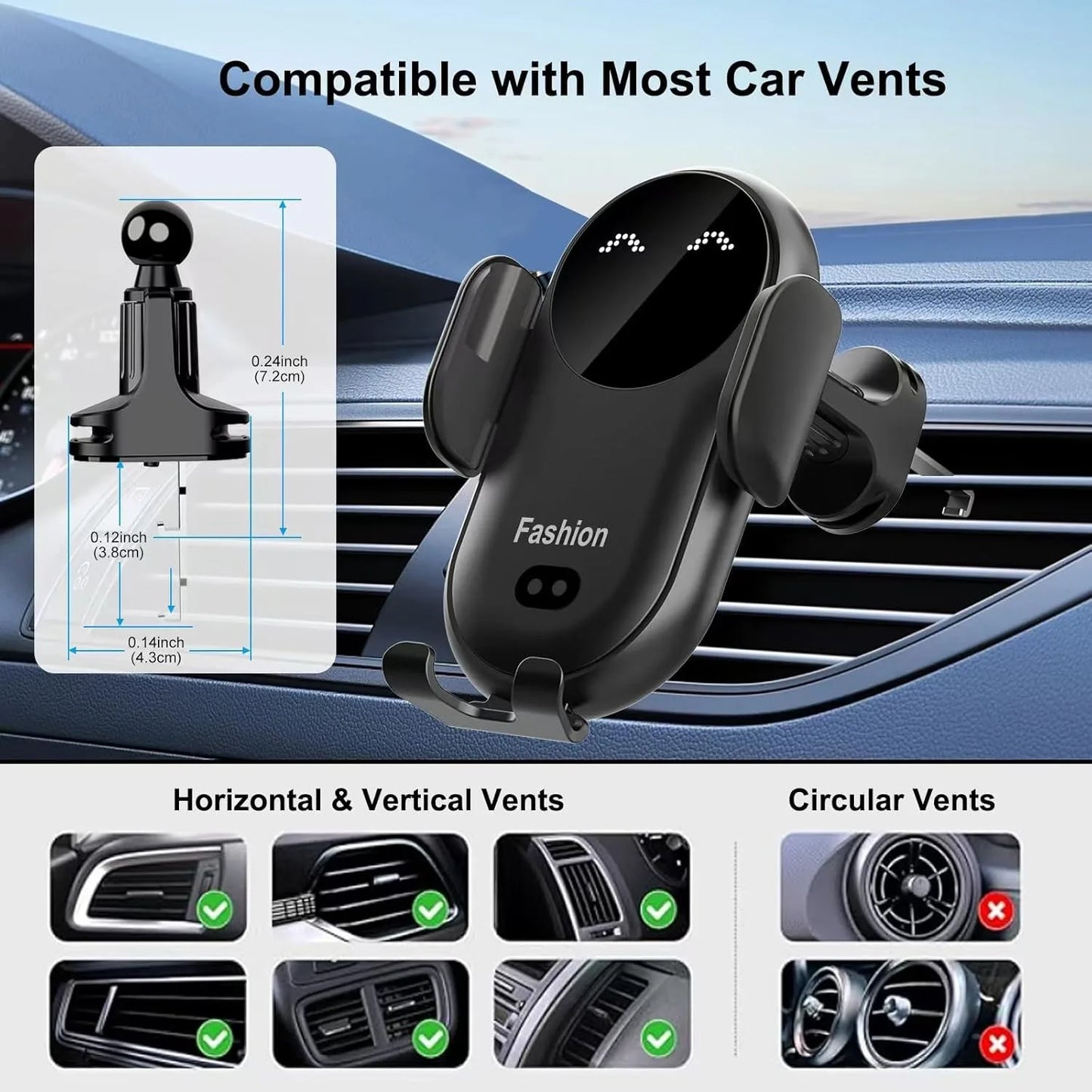 Wireless Car Charger & Phone Holder – Fast, Automatic Clamping with Smart Sensor