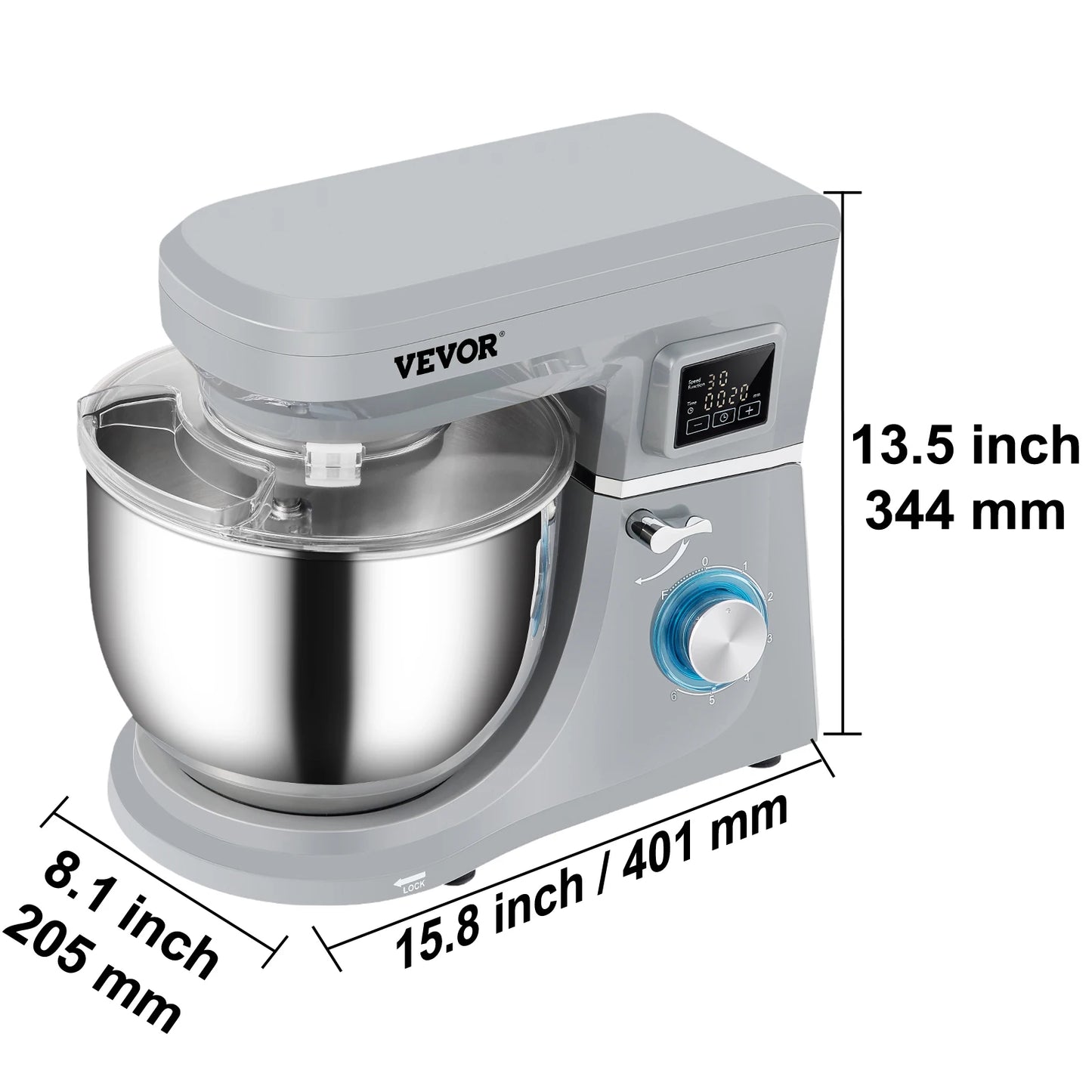 VEVOR 5-in-1 Tilt-Head Stand Mixer, 7.4 Qt, LCD, 6 Speeds, Dough Hook