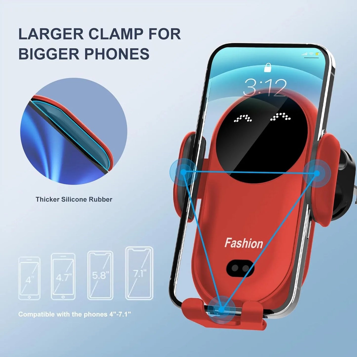 Wireless Car Charger & Phone Holder – Fast, Automatic Clamping with Smart Sensor