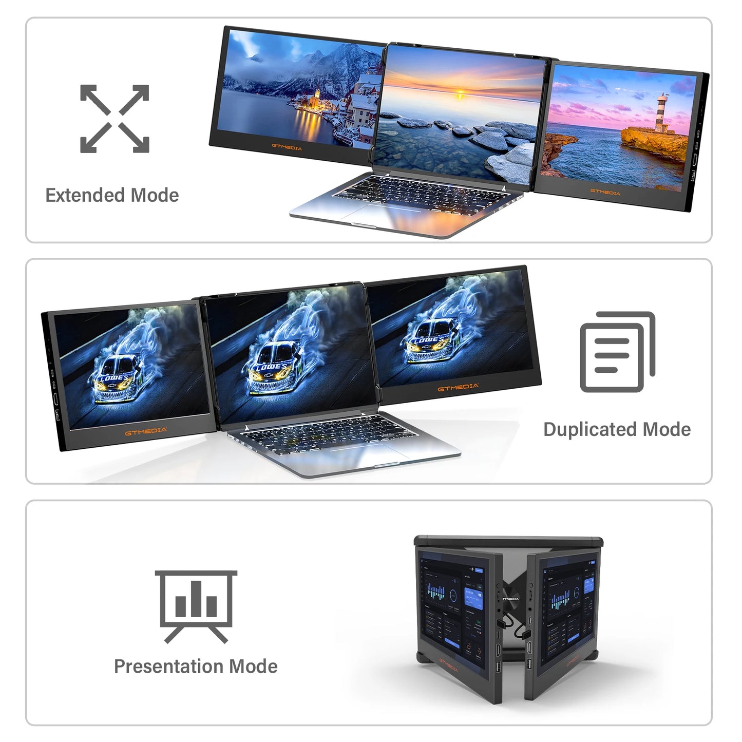 GTMEDIA 11.6'' FHD Portable Monitor – Dual/Triple Screen Extender for 13''–17.3'' Laptops
