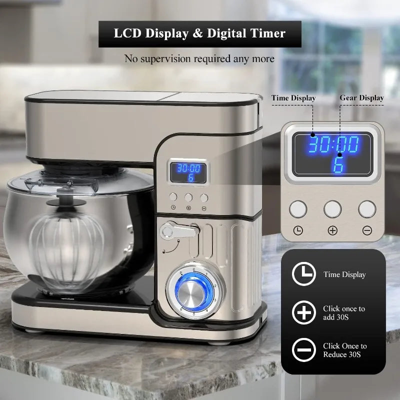 Home 6-in-1 LCD Stand Mixer with 6.5QT Steel Bowl & Multi-Function Blender
