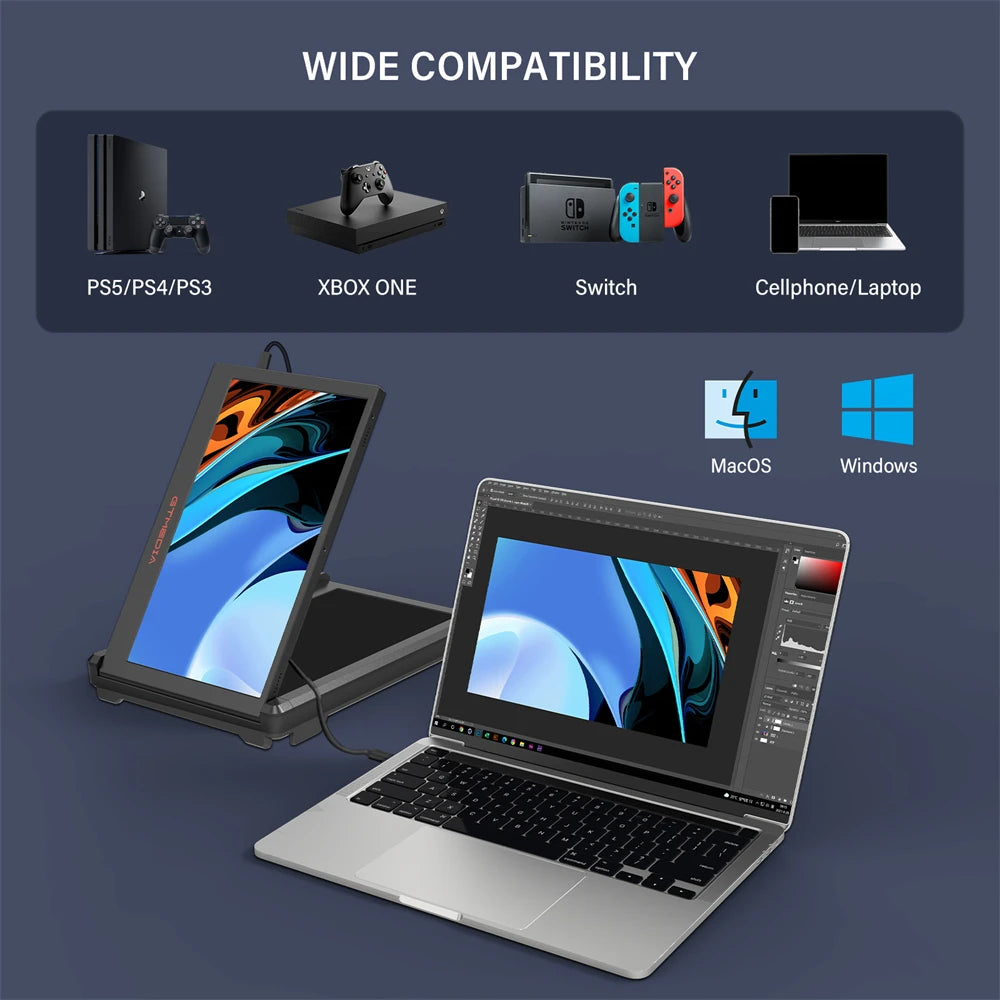 GTMEDIA 11.6'' FHD Portable Monitor – Dual/Triple Screen Extender for 13''–17.3'' Laptops