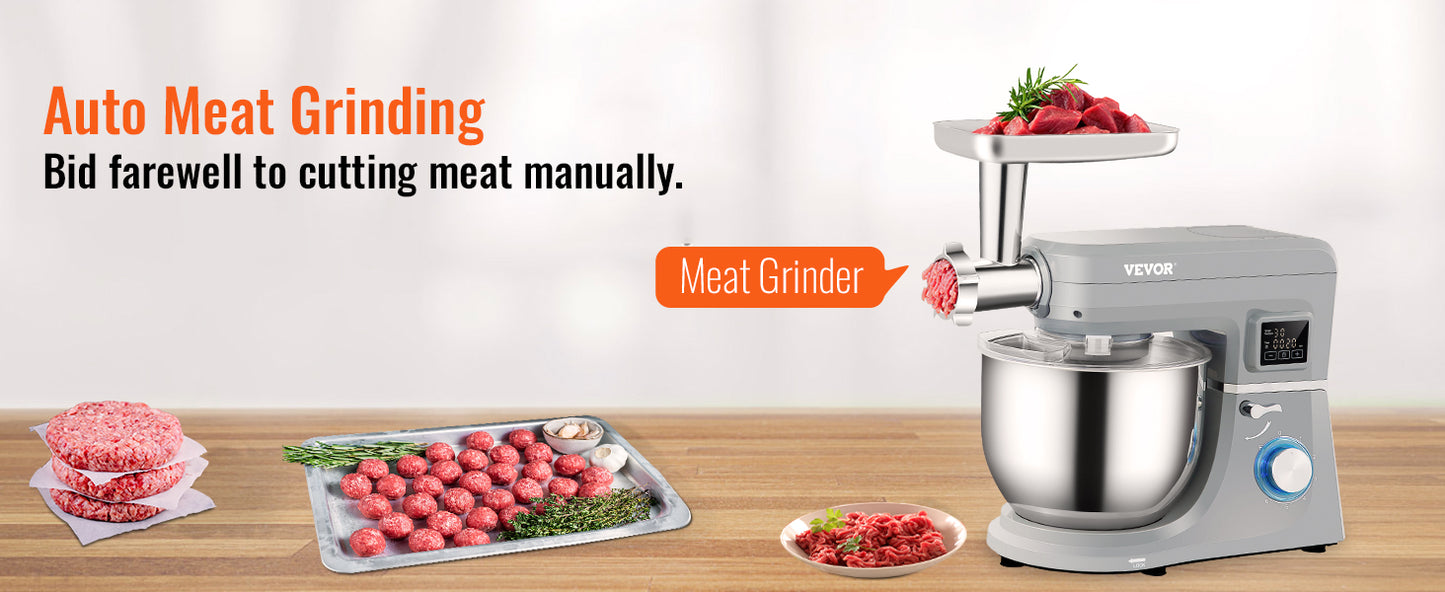 VEVOR 5-in-1 Tilt-Head Stand Mixer, 7.4 Qt, LCD, 6 Speeds, Dough Hook