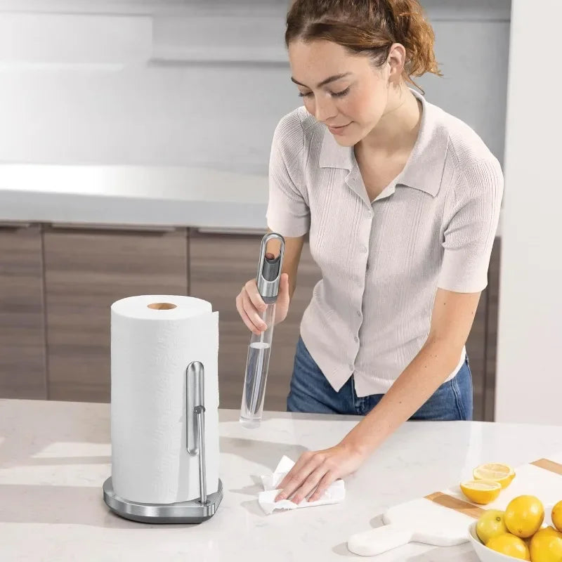 Upgraded version Standing Paper Towel Holder with Spray Pump, Brushed Stainless Steel