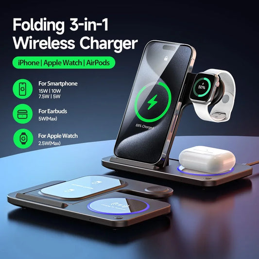 30W 3-in-1 Foldable Wireless Charger for iPhone, Apple Watch & AirPods