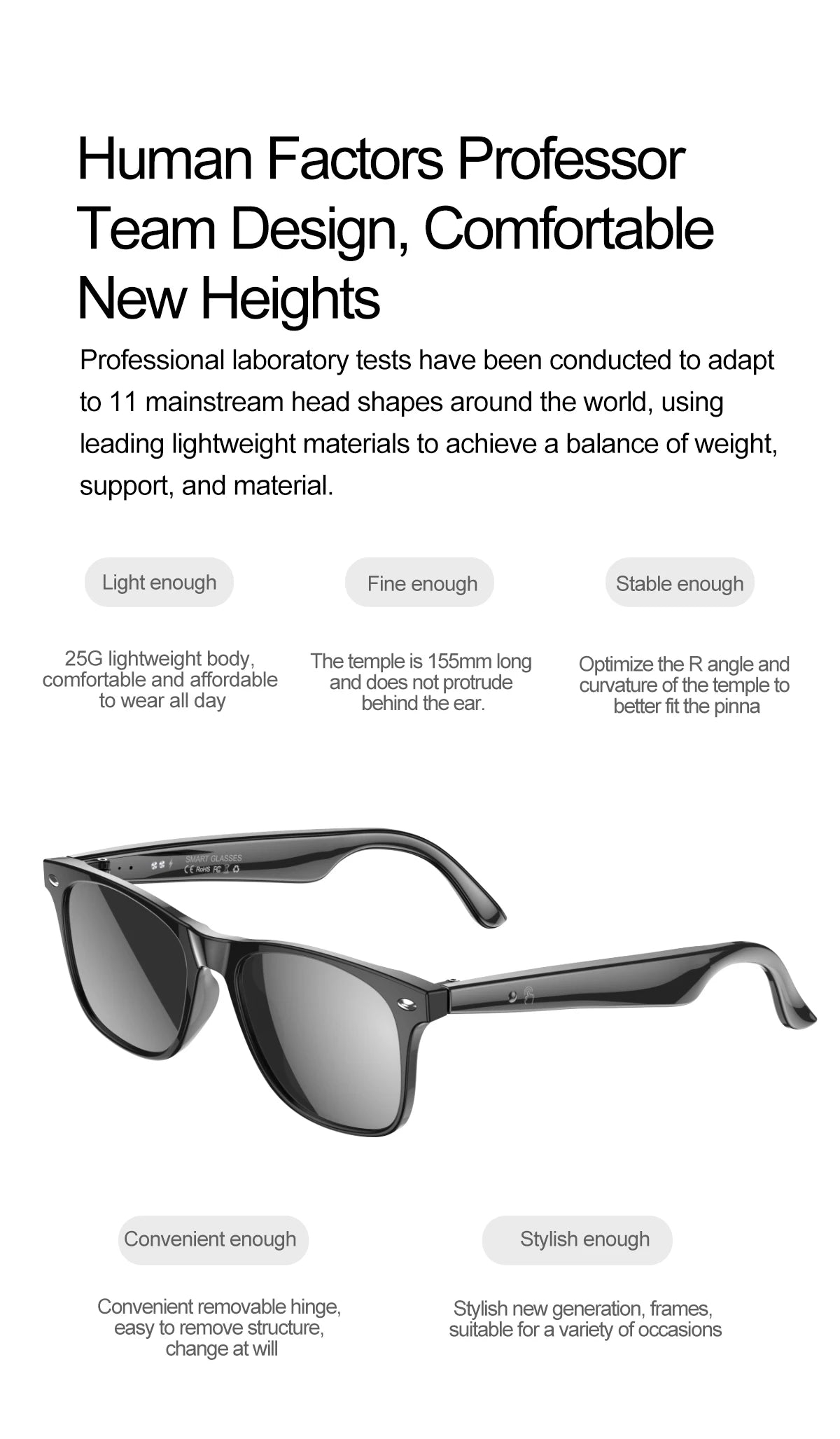 LIGE Smart Bluetooth Glasses – Touch Control, Built-in Mic & Voice Assistant, Translation