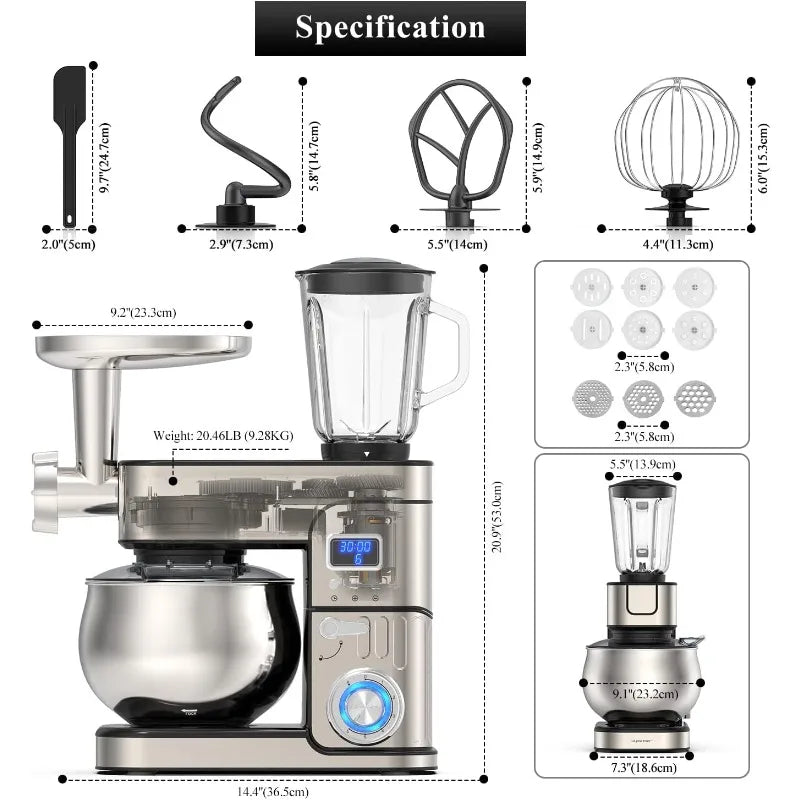 Home 6-in-1 LCD Stand Mixer with 6.5QT Steel Bowl & Multi-Function Blender