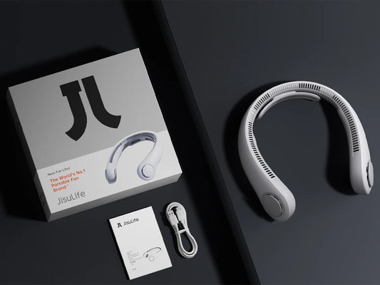 JISULIFE Upgraded Portable Neck Fan – 5000mAh, 5-Speed, Hands-Free Cooling