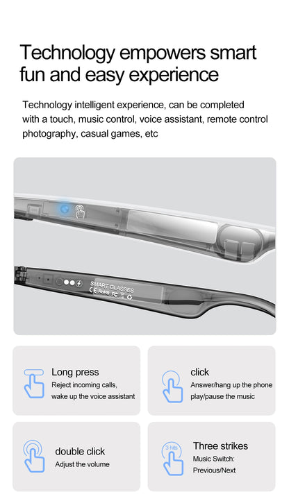 LIGE Smart Bluetooth Glasses – Touch Control, Built-in Mic & Voice Assistant, Translation