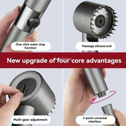 High-pressure 3-mode shower with filter and massage. Easy install.
