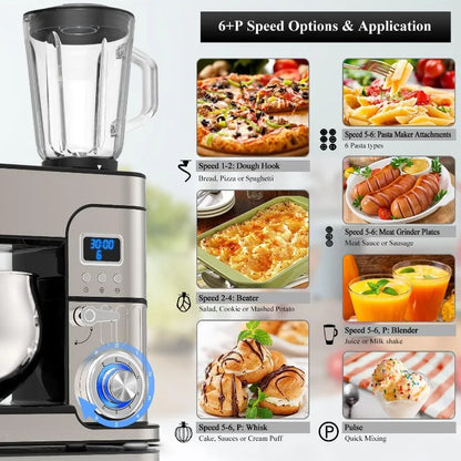 Home 6-in-1 LCD Stand Mixer with 6.5QT Steel Bowl & Multi-Function Blender