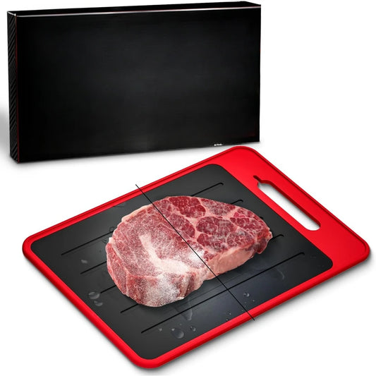4-in-1 Defrosting Tray with Cutting Board, Knife Sharpener & Garlic Grater
