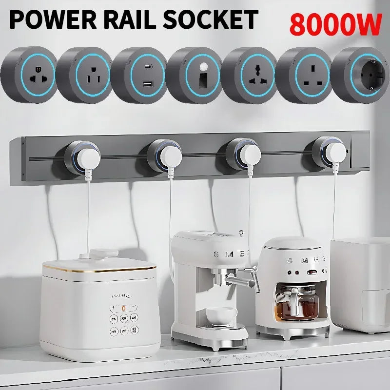 Movable Wall Power Rail, 8000W — EU/US/UK, USB-C, 40cm/50cm