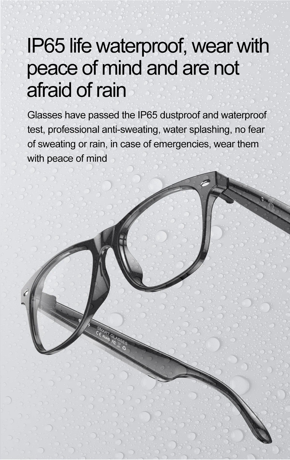 LIGE Smart Bluetooth Glasses – Touch Control, Built-in Mic & Voice Assistant, Translation
