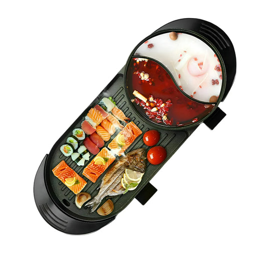2 In 1 Non-stick Electric Hotpot and Grill 2.2KW Hot Pot with Grill Suitable for 3-10 People