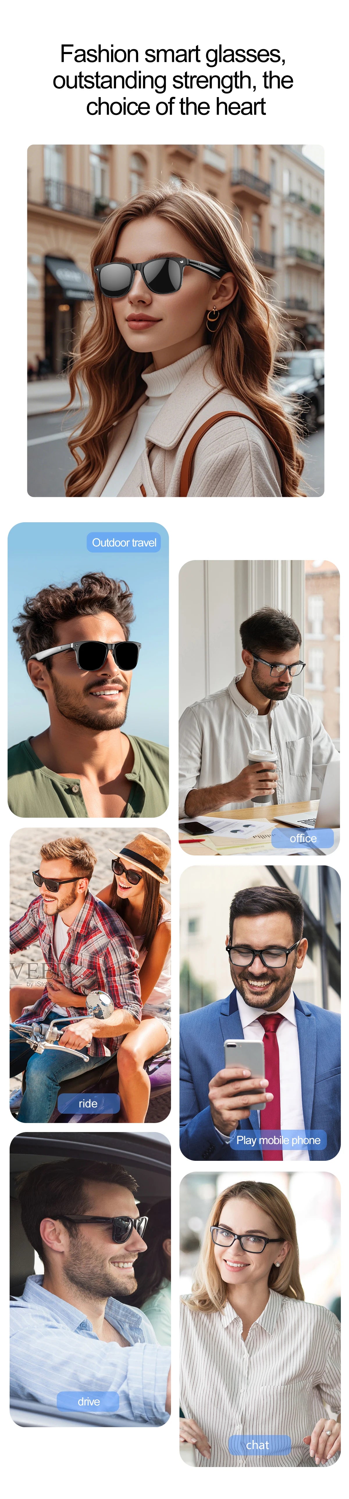 LIGE Smart Bluetooth Glasses – Touch Control, Built-in Mic & Voice Assistant, Translation