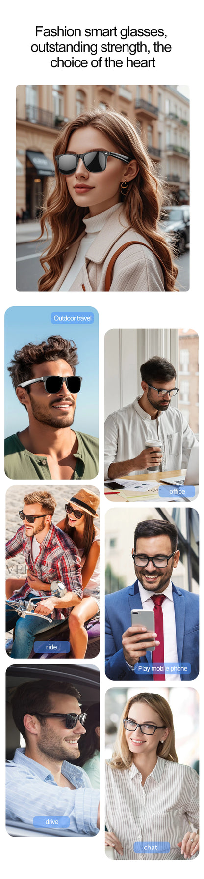LIGE Smart Bluetooth Glasses – Touch Control, Built-in Mic & Voice Assistant, Translation