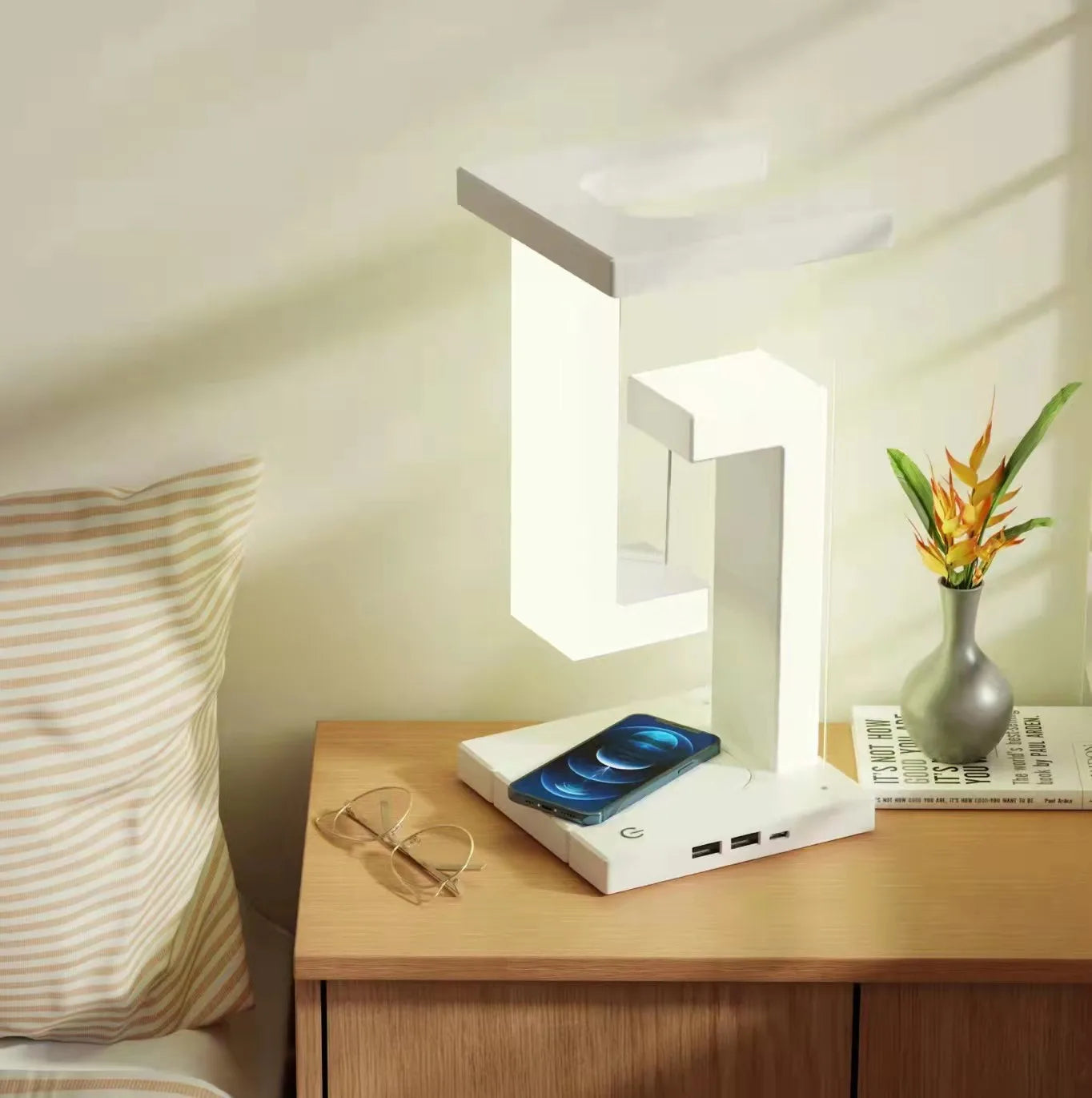 LED Floating Night Light with 10W Wireless Charger & Dimmable Desk Lamp