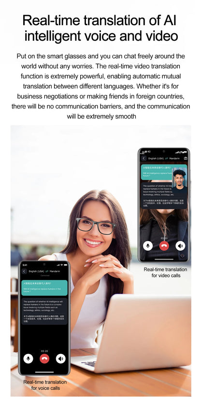 LIGE Smart Bluetooth Glasses – Touch Control, Built-in Mic & Voice Assistant, Translation