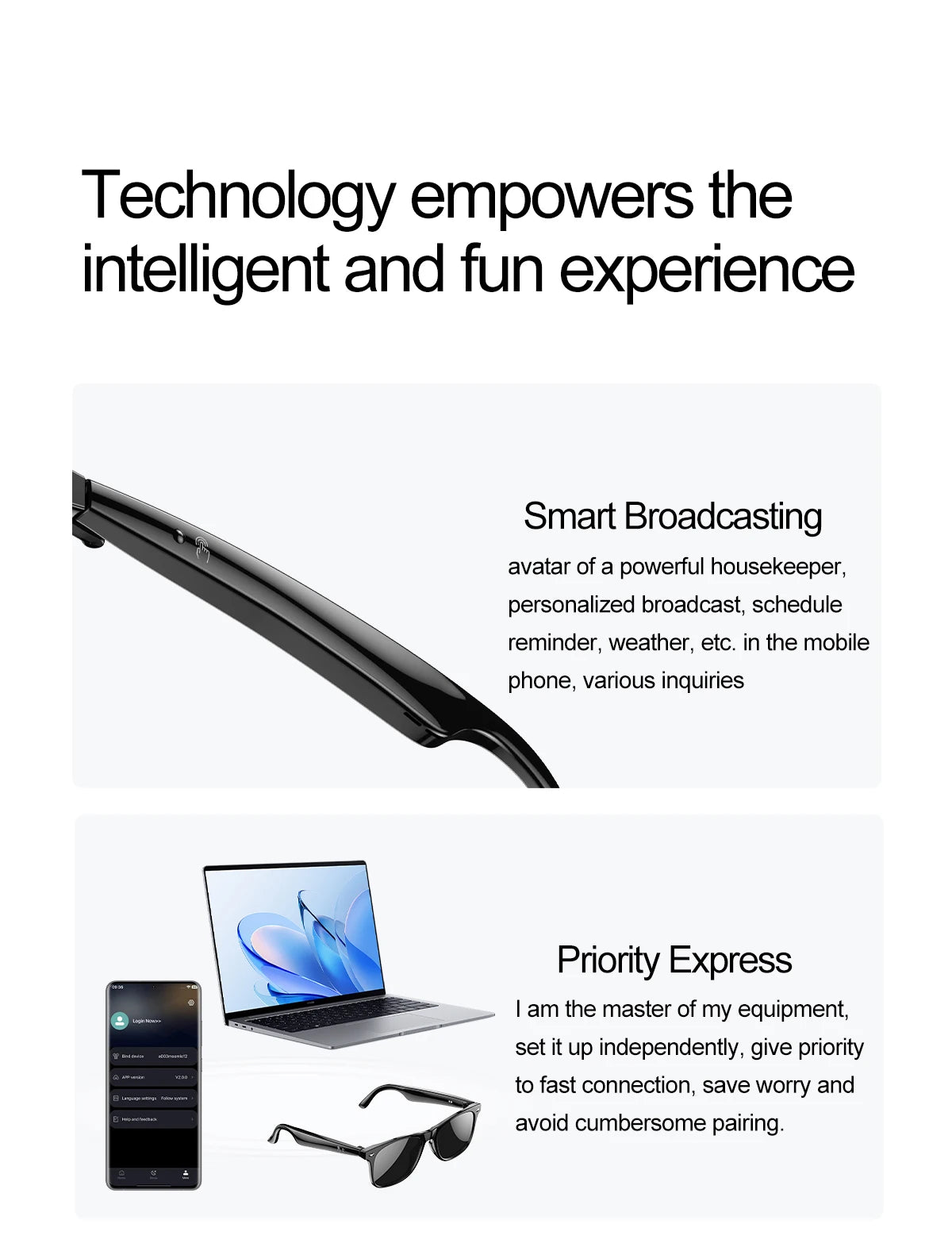 LIGE Smart Bluetooth Glasses – Touch Control, Built-in Mic & Voice Assistant, Translation