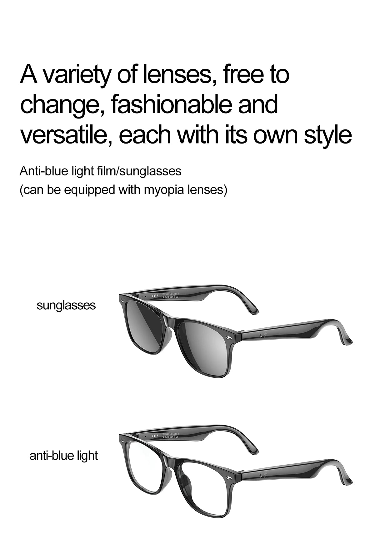 LIGE Smart Bluetooth Glasses – Touch Control, Built-in Mic & Voice Assistant, Translation