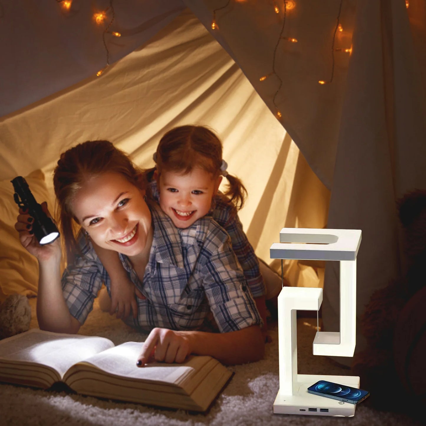 LED Floating Night Light with 10W Wireless Charger & Dimmable Desk Lamp