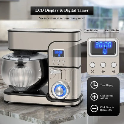 Home 6-in-1 LCD Stand Mixer with 6.5QT Steel Bowl & Multi-Function Blender