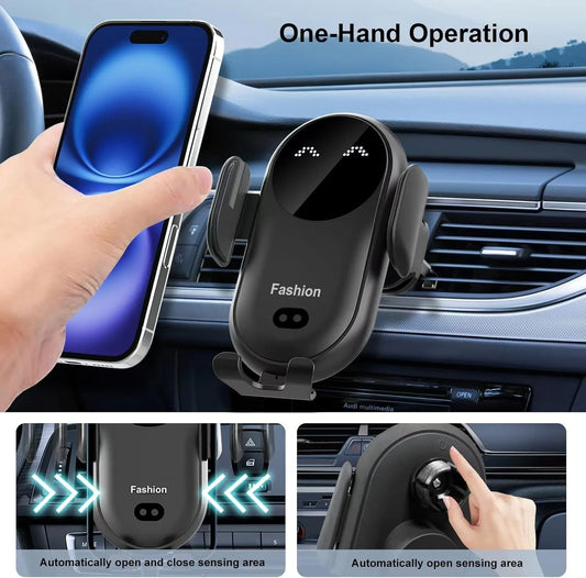 Wireless Car Charger & Phone Holder – Fast, Automatic Clamping with Smart Sensor
