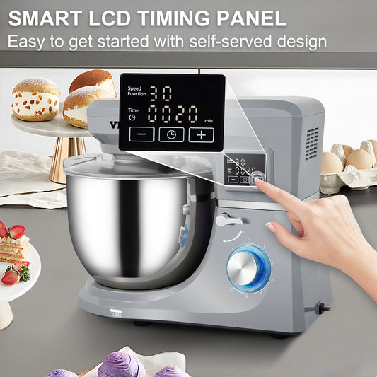 VEVOR 5-in-1 Tilt-Head Stand Mixer, 7.4 Qt, LCD, 6 Speeds, Dough Hook