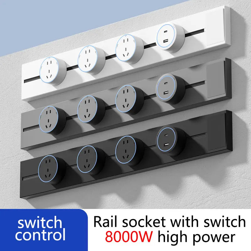 Movable Wall Power Rail, 8000W — EU/US/UK, USB-C, 40cm/50cm