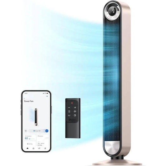 Smart Tower Fan – 90° Oscillating, Voice Control, 12H Timer, Quiet & Space-Saving Design