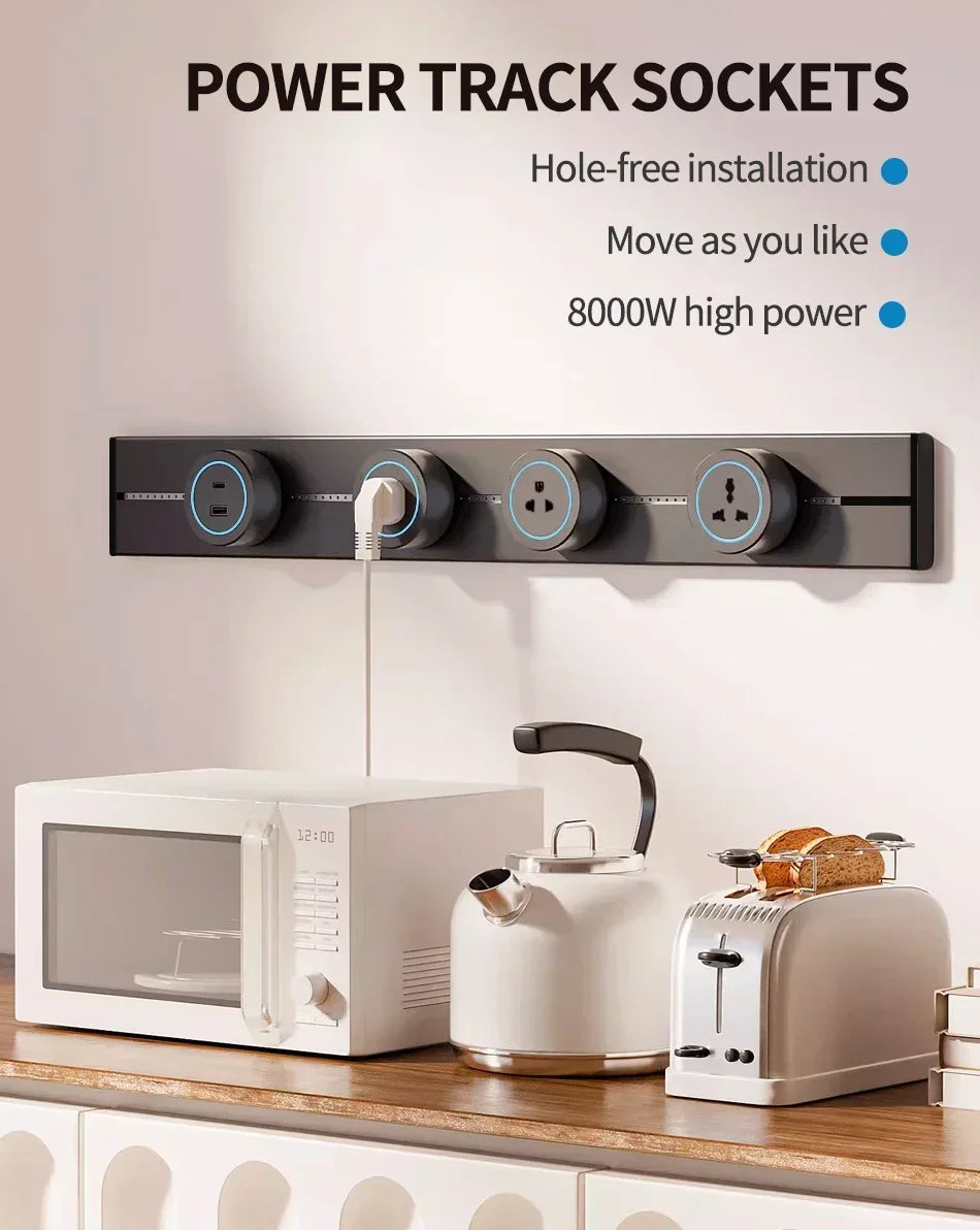 Movable Wall Power Rail, 8000W — EU/US/UK, USB-C, 40cm/50cm